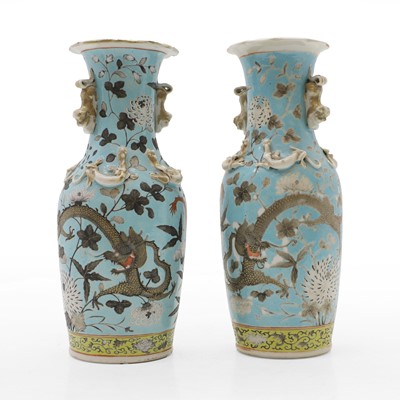 Lot 63 - A pair of Chinese Canton baluster vases