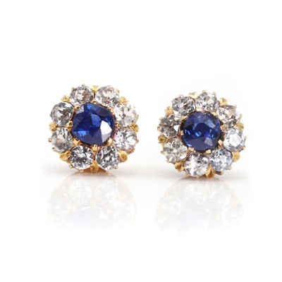 Lot 66 - A pair of sapphire cluster stud earrings