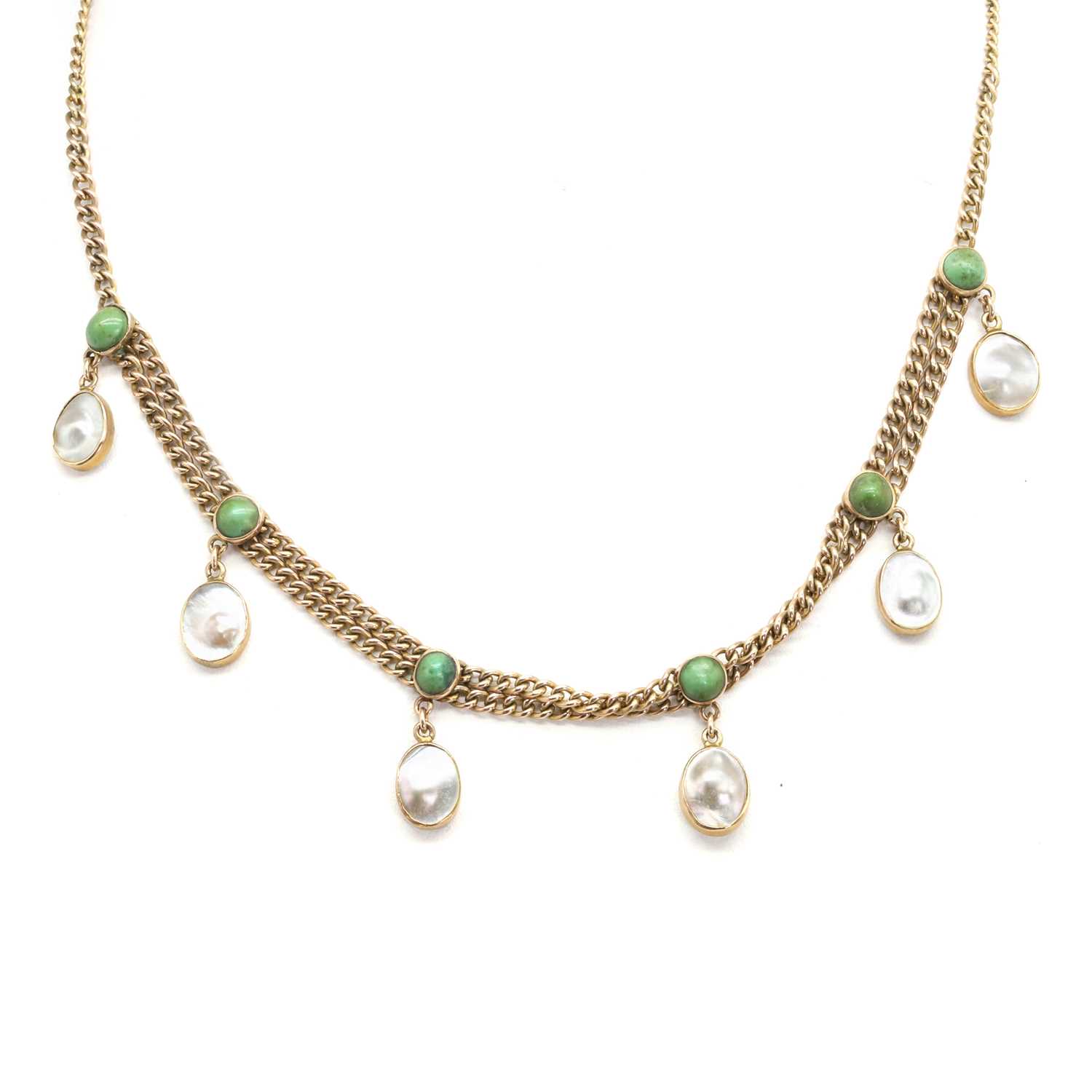 Lot 42 - An Edwardian turquoise and blister pearl necklace