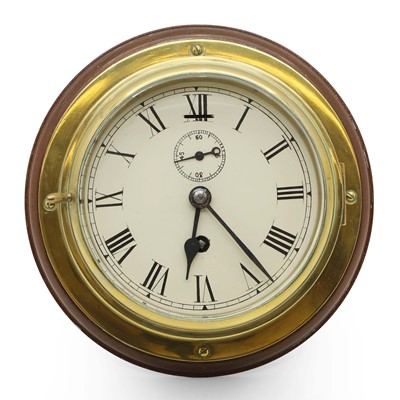 Lot 214 - A brass ship bulkhead clock