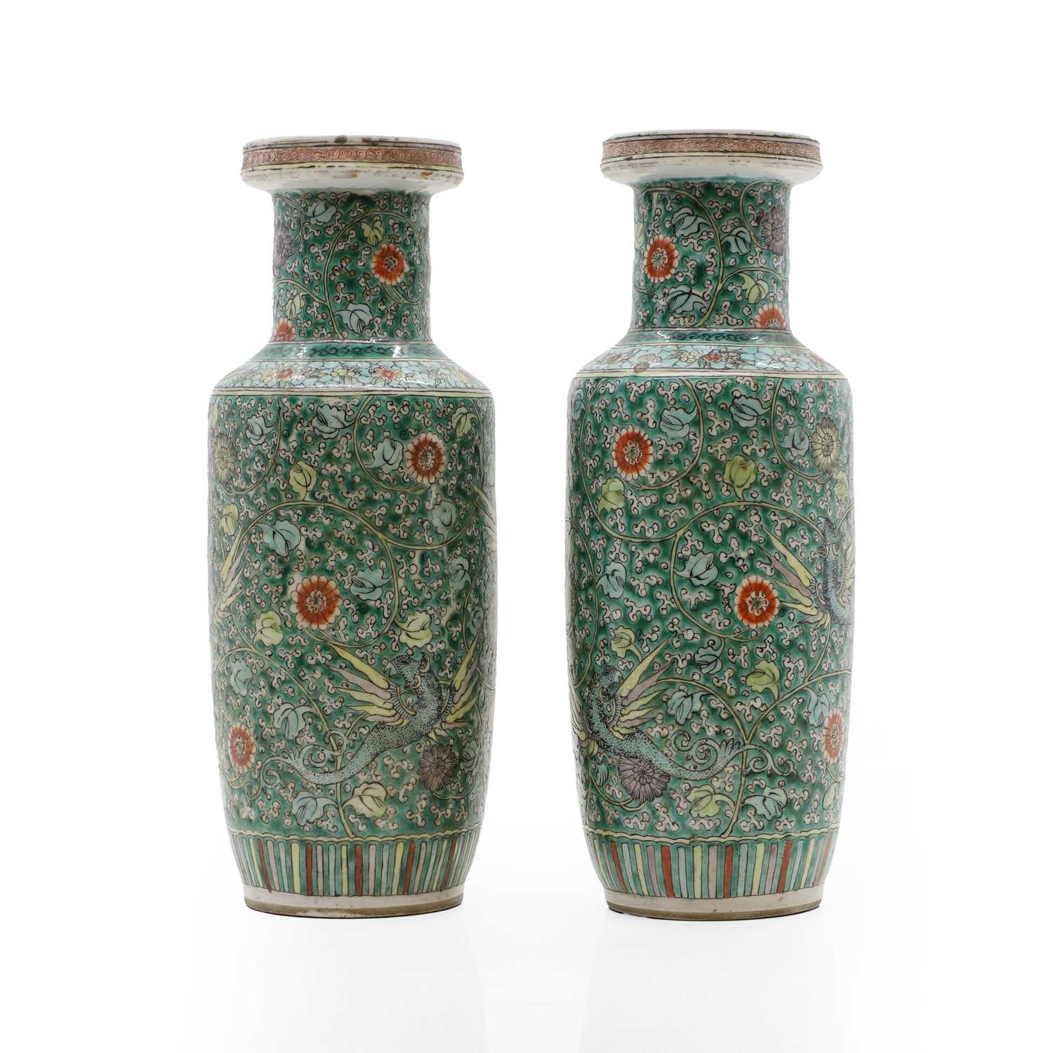 Lot 97 - A pair of Chinese famille verte vases