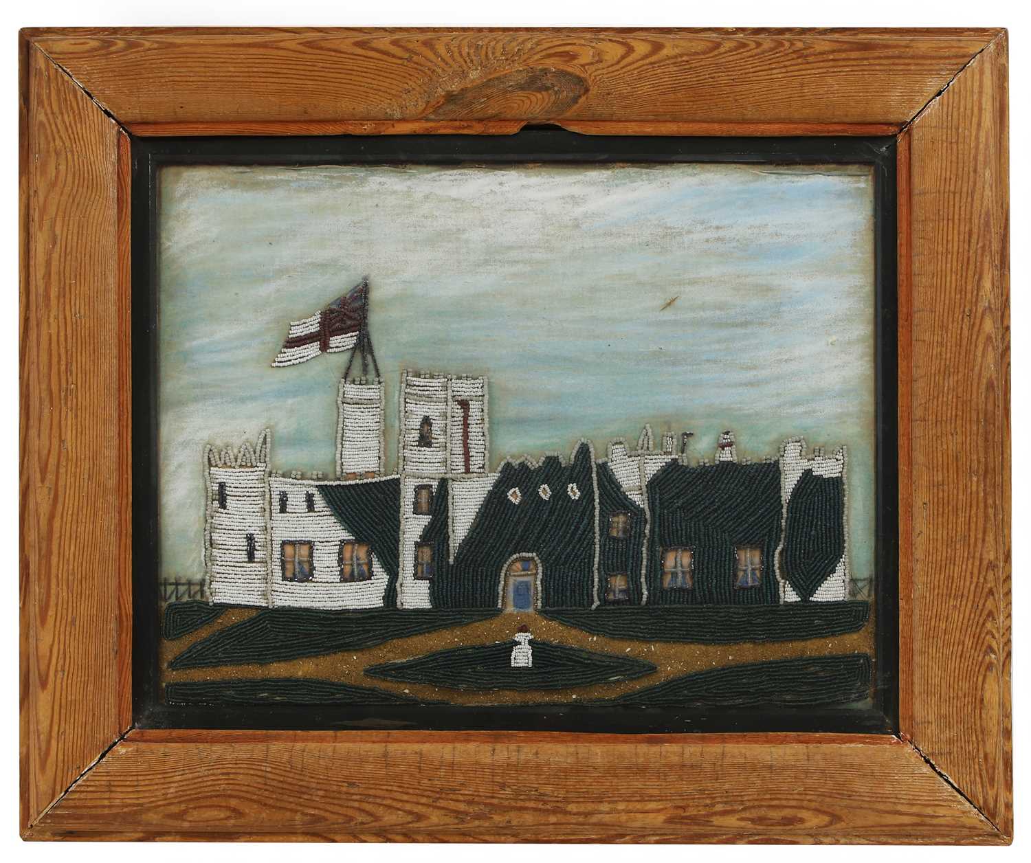 Lot 372 - A Victorian folk art watercolour, beadwork and sand collage