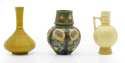 Lot 161 - Three Burmantofts Pottery vases and a ewer