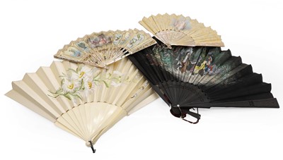 Lot 274 - Two mother-of-pearl and painted fans