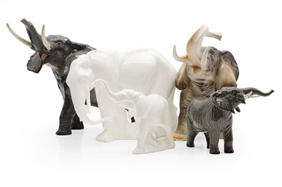 Lot 145 - Five pottery figures of elephants