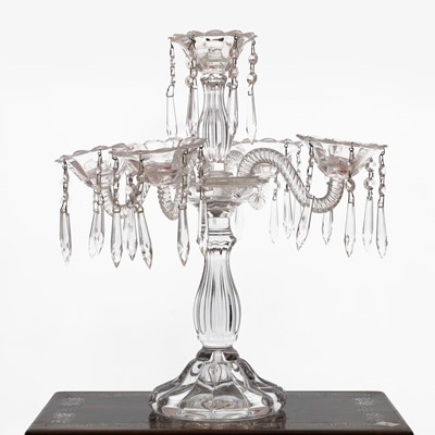 Lot 186 - A cut glass three branch candelabra