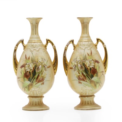 Lot 135 - A pair of Royal Worcester style porcelain vases