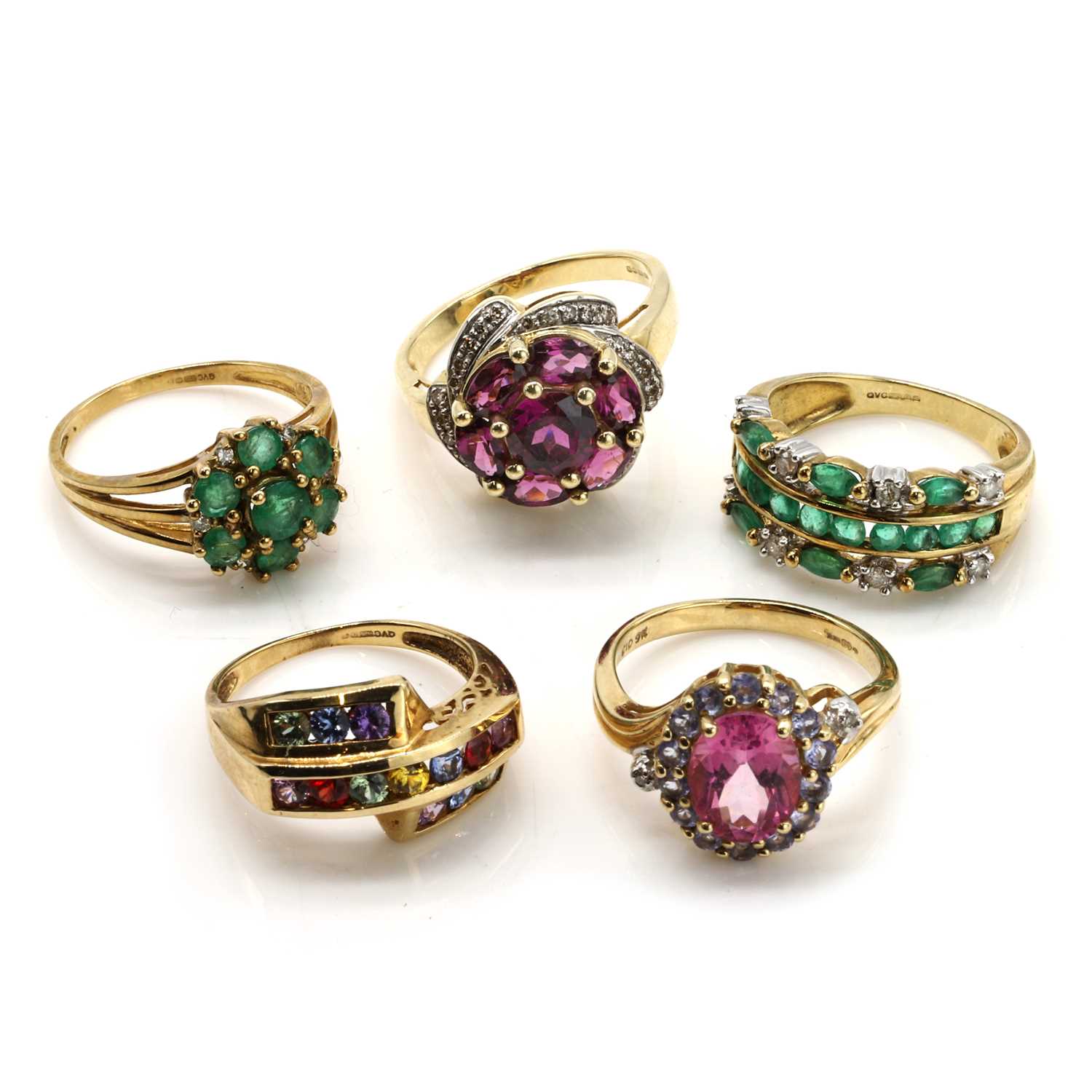 Lot 356 - A group of five 9ct gold gemstone set rings