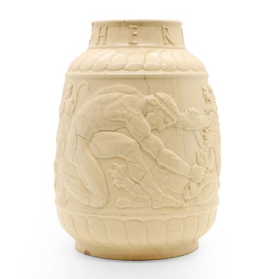 Lot 107 - A Pilkington's Royal Lancastrian relief moulded 'Hercules' vase