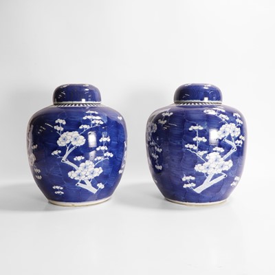 Lot 557 - A pair of Chinese blue and white jars and covers