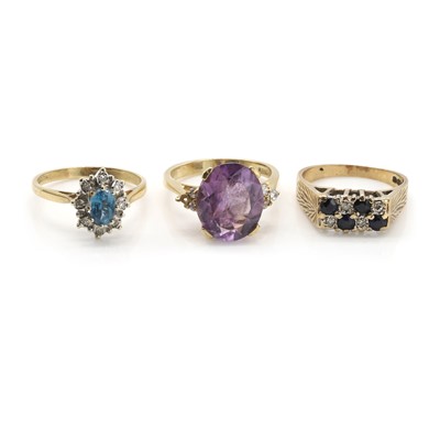 Lot 340 - Three 9ct gold gemstone set rings