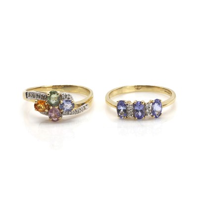 Lot 307 - A 14ct gold vari-coloured sapphire and diamond ring and a 14ct gold sapphire and diamond ring