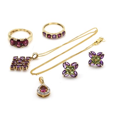 Lot 370 - A group of 9ct gold gemstone set jewellery