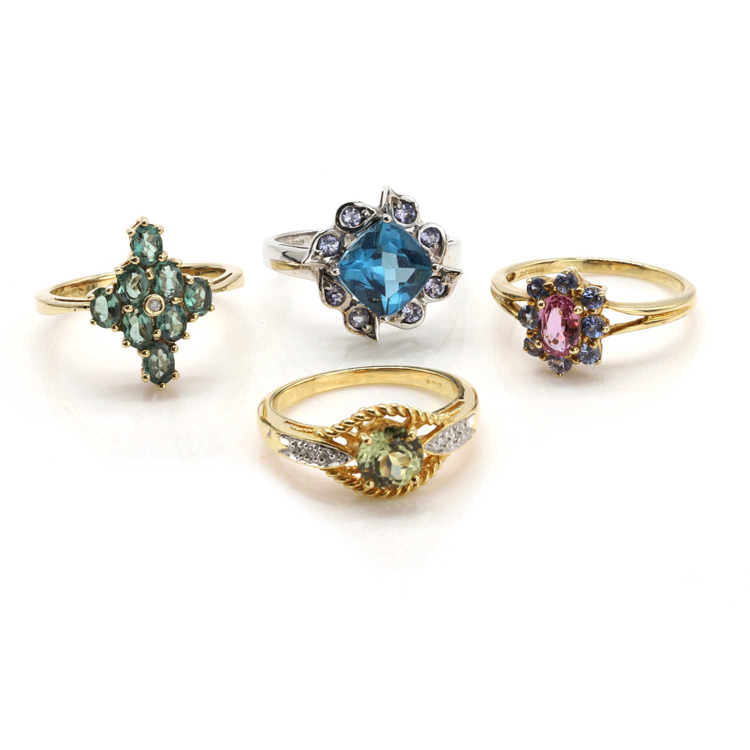 Lot 364 - A group of four gemstone set gold rings