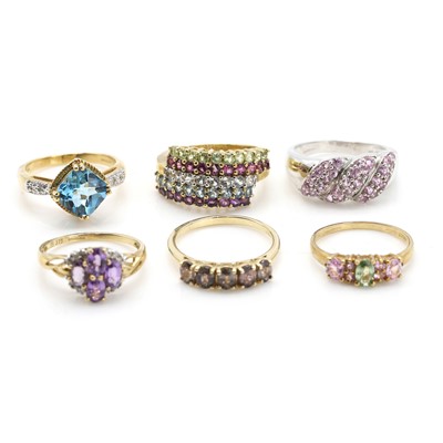 Lot 376 - A group of six 9ct gold gemstone set rings