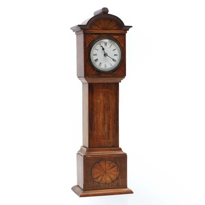 Lot 198 - A rosewood inlaid miniature longcase clock