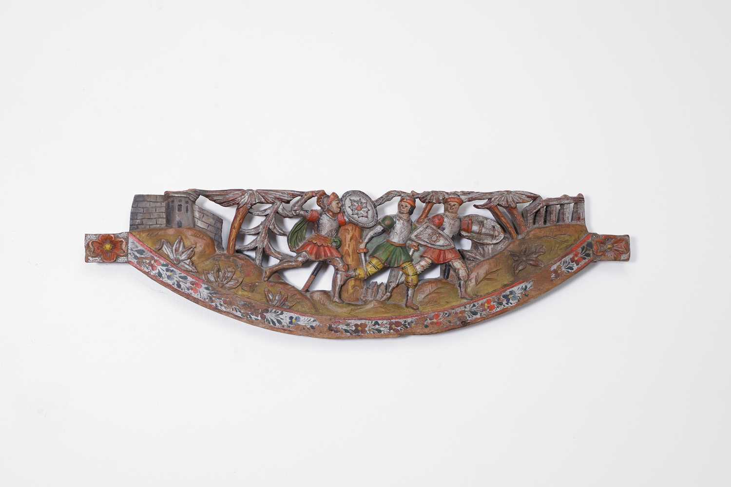Carter Panel Object Lot 508 - A carved and painted wooden cart panel,