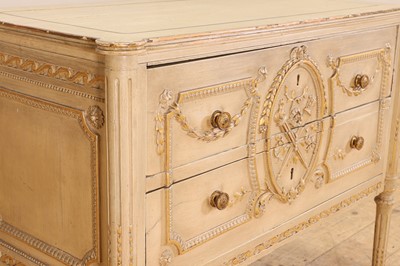Lot 359 - A small Louis XVI-style painted and parcel-gilt wooden commode
