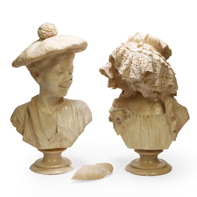 Lot 402 - A pair of marble busts