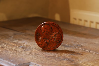 Lot 529 - A burr wood circular apothecary patch box