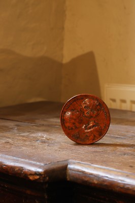 Lot 529 - A burr wood circular apothecary patch box