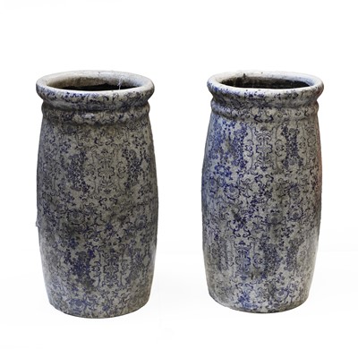 Lot 182 - A pair of large blue and white printed pottery floor vases or umbrella stands