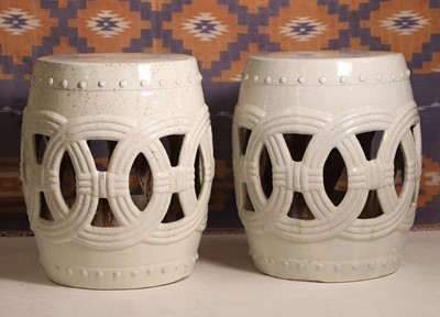 Lot A pair of cream glazed barrel seats