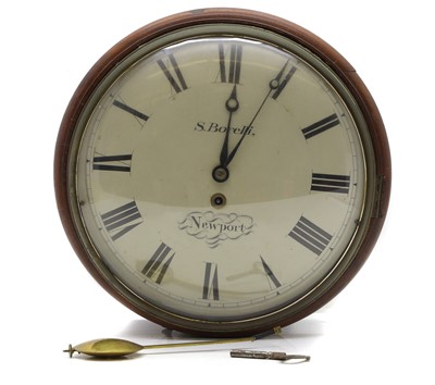 Lot 393 - A George III mahogany dial clock by S. Borelli, Newport