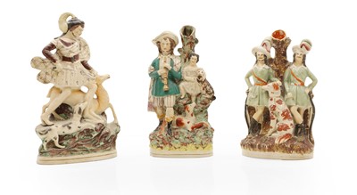 Lot 87 - Three Staffordshire figure groups of hunters