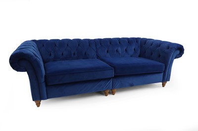 Lot 381 - A two-part blue velvet settee