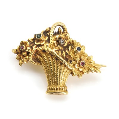 Lot 9 - A gold gemstone set giardinetti brooch