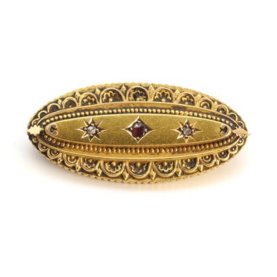 Lot 50 - An Edwardian 15ct gold ruby and diamond set brooch