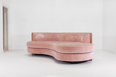 Lot 500 - A walnut and velvet-upholstered sofa by Linley