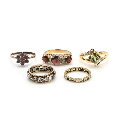 Lot 371 - A group of five gemstone set rings
