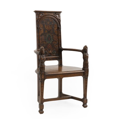 Lot 506 - A carved and painted high backed hall chair