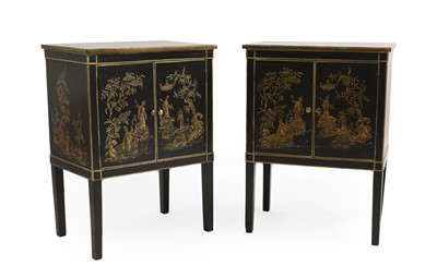 Lot 537 - A pair of Chinoiserie decorated bedside cabinets