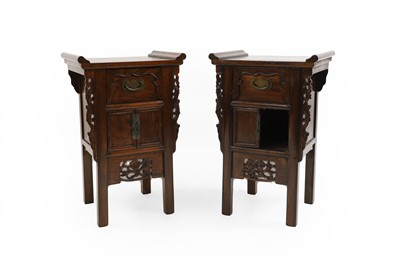 Lot 538 - A pair of Chinese style hardwood stands or bedside cabinets