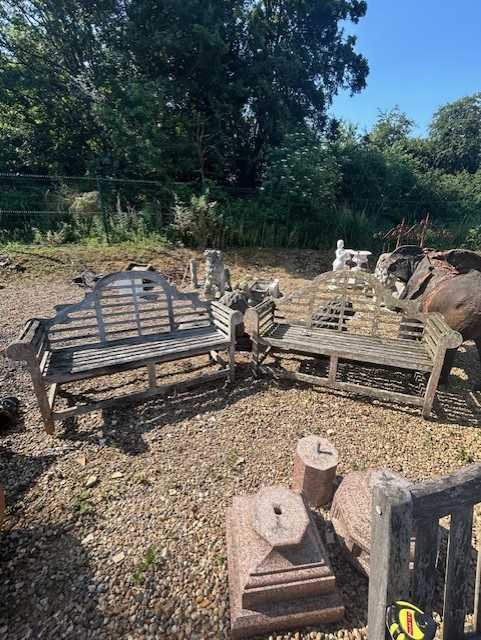 Lot 594 - A pair of Lutyens style teak benches
