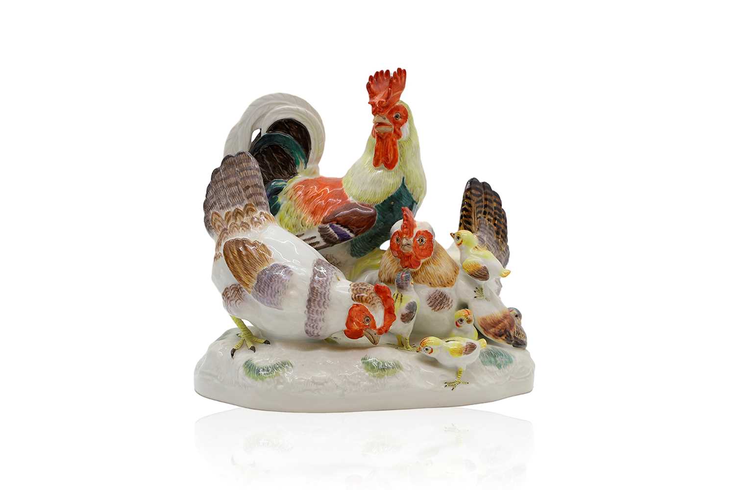 Lot 302 - A Meissen group of chickens
