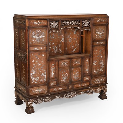 Lot 569 - A Chinese hardwood and mother-of-pearl inlaid cabinet