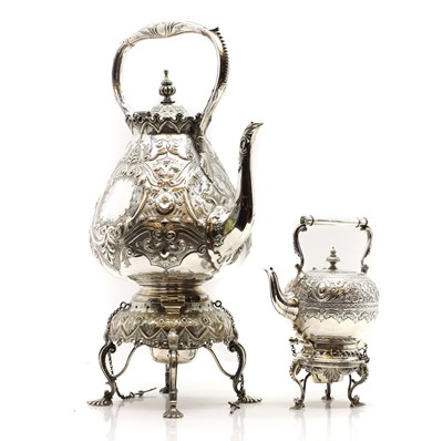 Lot 44 - A large silver-plated kettle and spirit stand