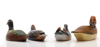 Lot 475 - Four modern carved duck decoys, by Jim Harkness