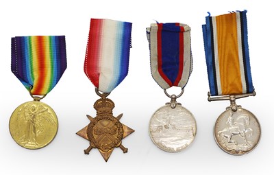 Lot 81 - Great War group of four awarded to F. E. Wheeler