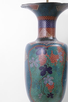 Lot 34 - A pair of polychrome cloisonné enamel lamps