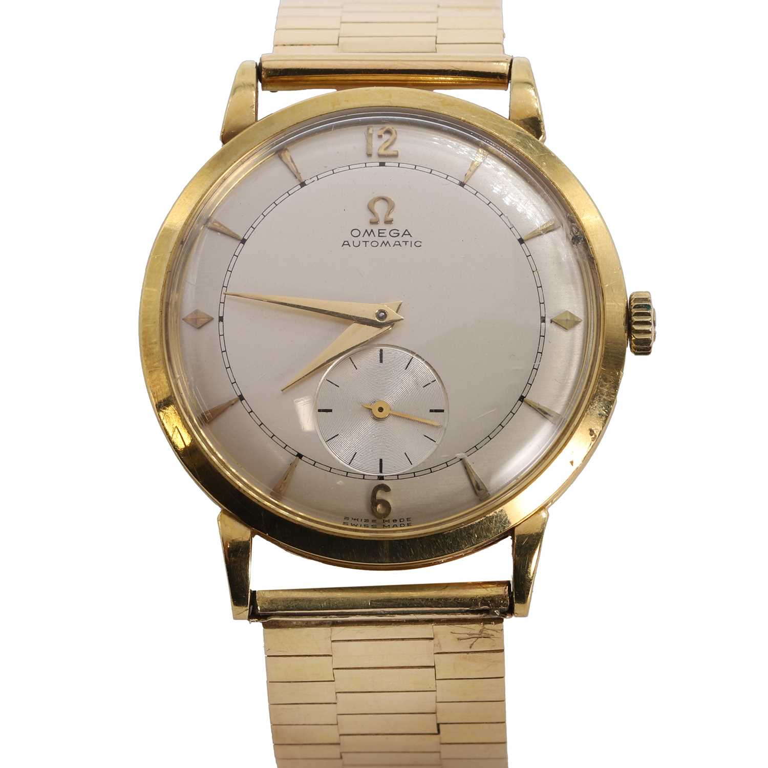 Lot 385 - An18ct gold Omega automatic bracelet watch