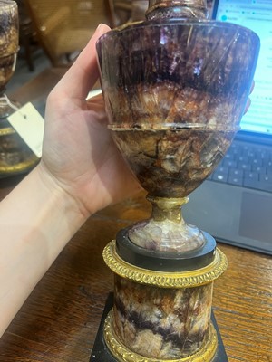 Lot 57 - A pair of George III Derbyshire fluorspar Blue John garniture urns