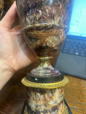 Lot 57 - A pair of George III Derbyshire fluorspar Blue John garniture urns