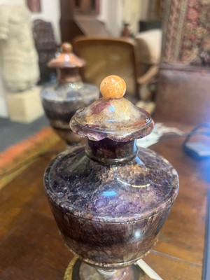 Lot 57 - A pair of George III Derbyshire fluorspar Blue John garniture urns