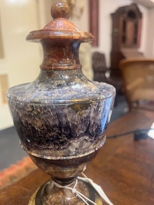 Lot 57 - A pair of George III Derbyshire fluorspar Blue John garniture urns