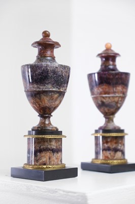 Lot 57 - A pair of George III Derbyshire fluorspar Blue John garniture urns